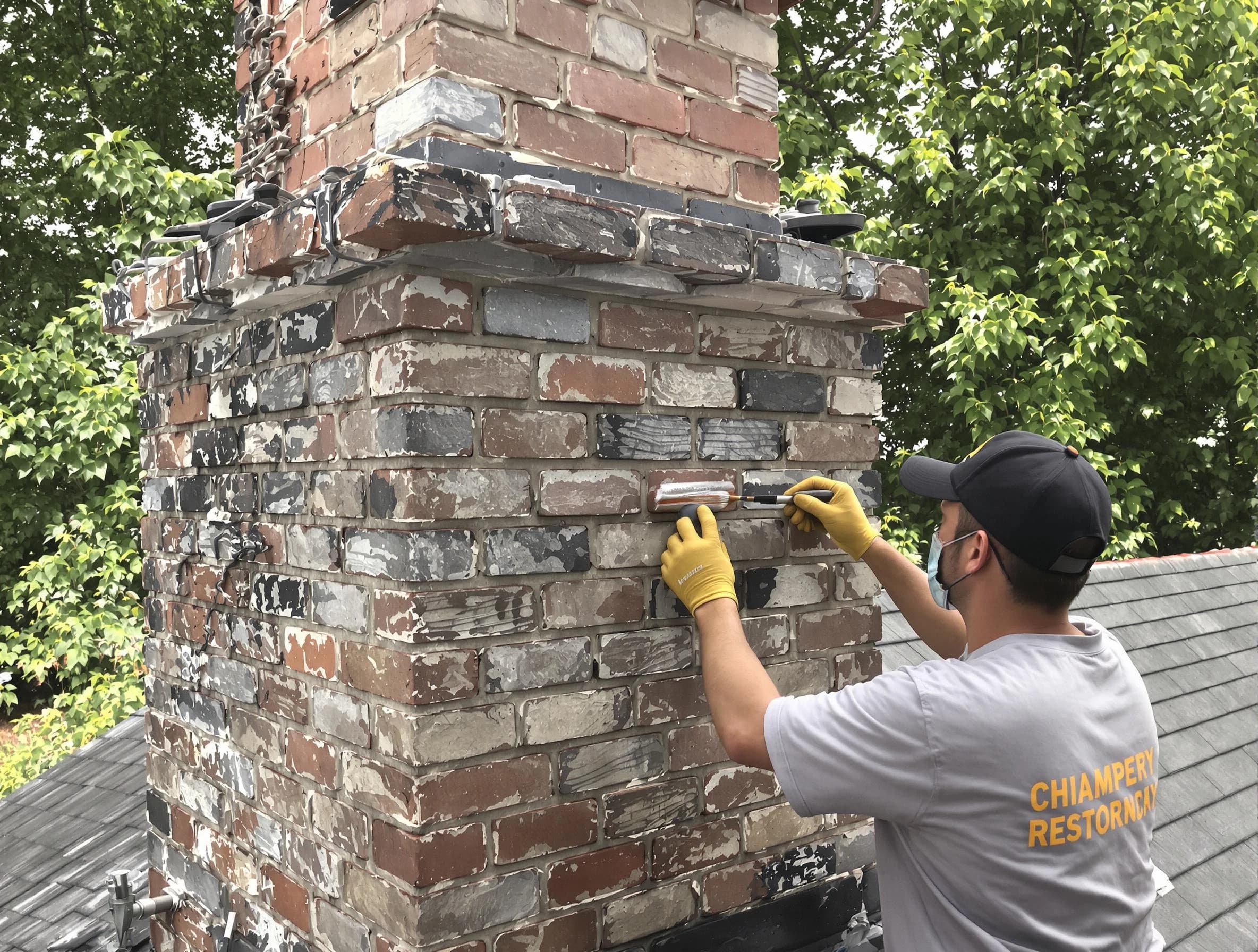 In-progress chimney restoration by Lithia Springs Chimney Sweep in Lithia Springs, GA