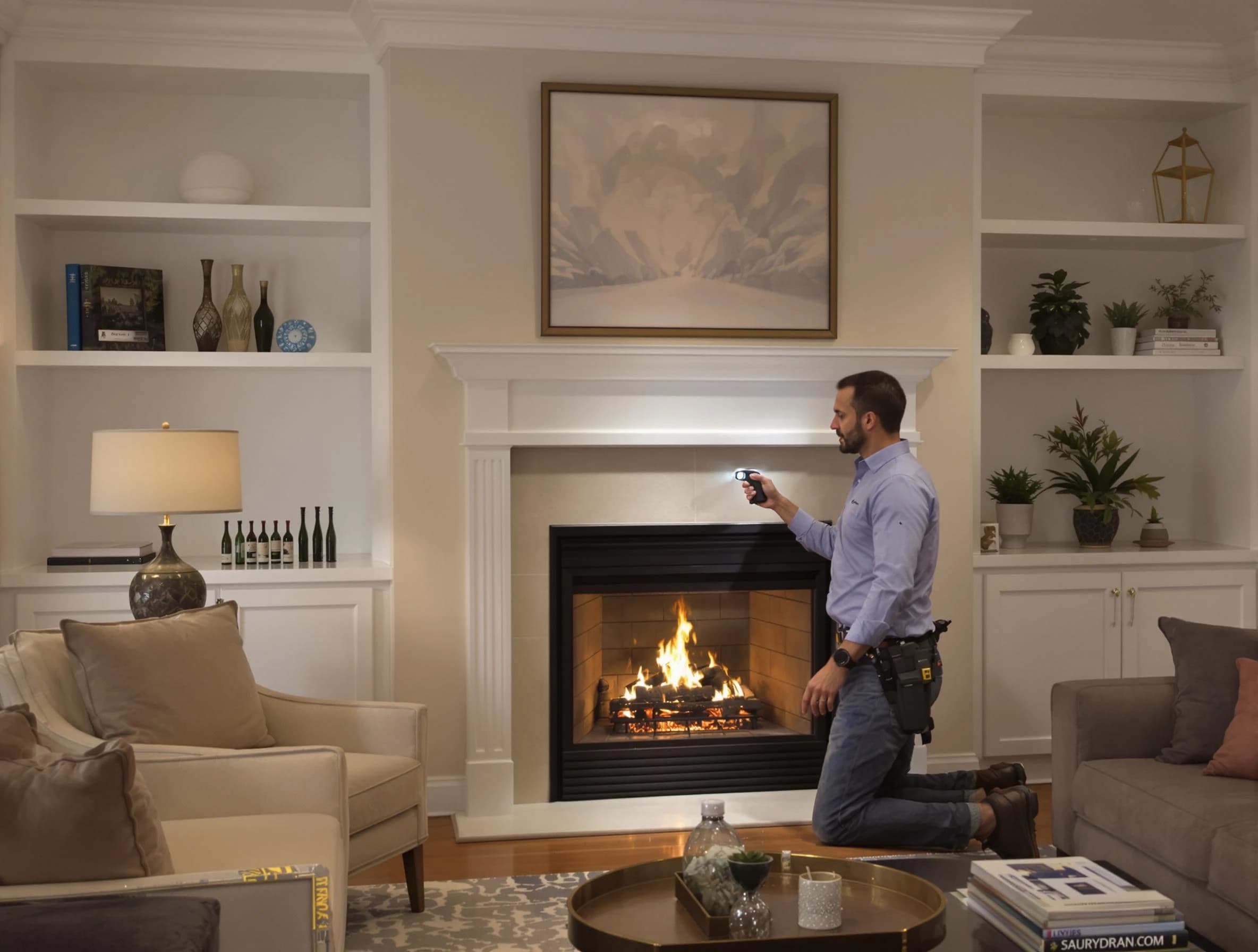 Lithia Springs Chimney Sweep conducting a fireplace safety inspection in Lithia Springs, GA